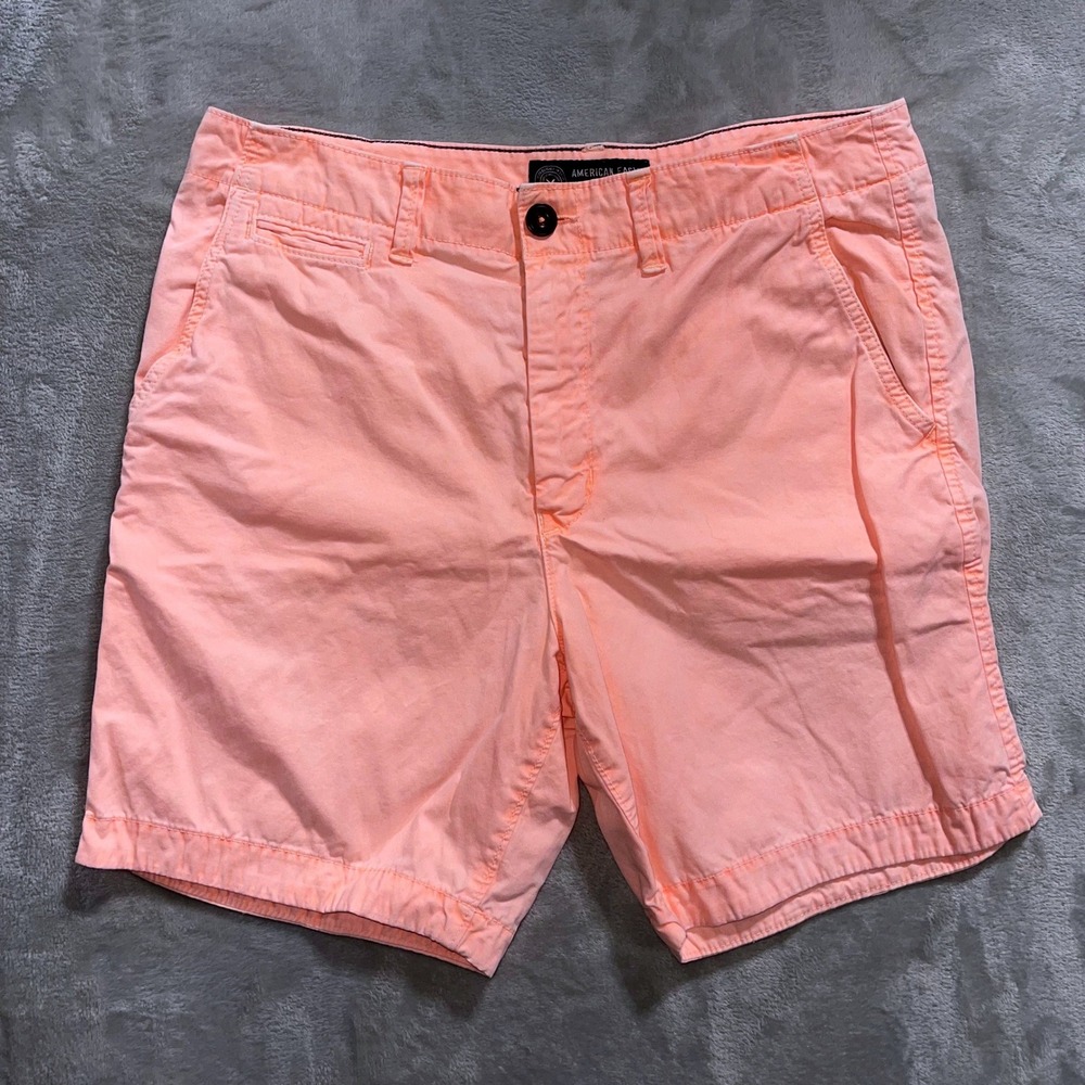 American Eagle Prep Shorts Mens 34‎ Coral Pink Cotton Flat Front Chino